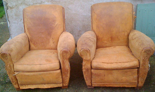 pair of old french club chairs